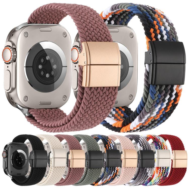 For Apple Watch 49mm / 46mm / 45mm / 44mm Metal Buckle Magnetic Clasp Nylon Woven Watch Band