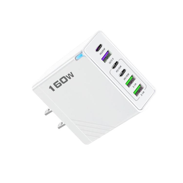160W Type-C x 3, USB x 3 Multi Port Quick Charger for Tablets / Phones, US Plug