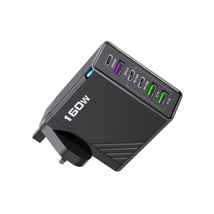 160W Type-C x 3, USB x 3 Multi Port Quick Charger for Tablets / Phones, UK Plug