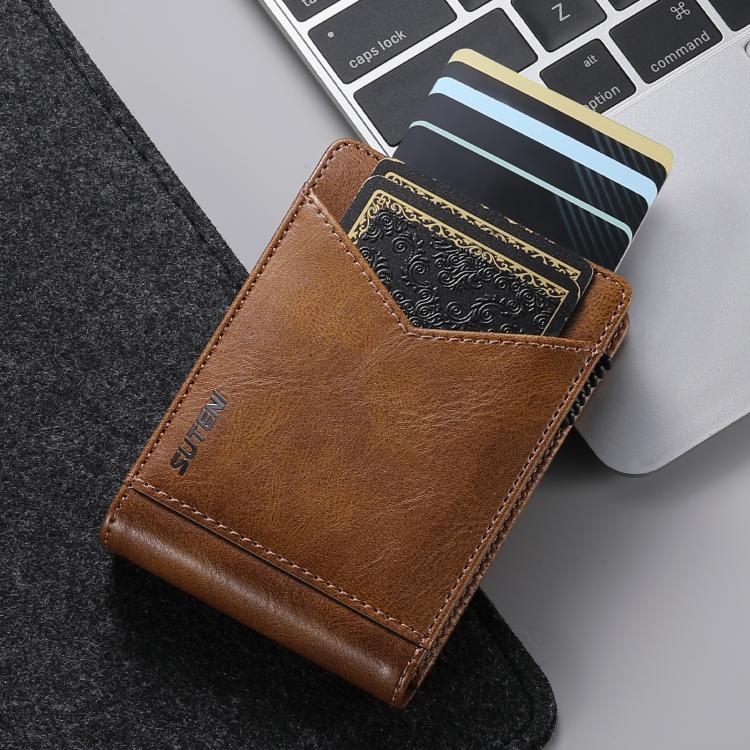 Suteni Oil Wax Pattern Multi-Card Slot Wallet Card Holder