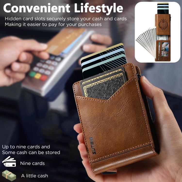 Suteni Oil Wax Pattern Multi-Card Slot Wallet Card Holder