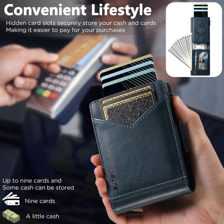 Suteni Oil Wax Pattern Multi-Card Slot Wallet Card Holder