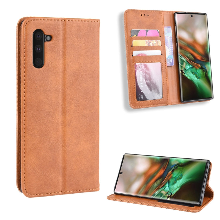 Magnetic Buckle Retro Crazy Horse Texture Horizontal Flip Leather Case for Galaxy Note 10 , with Holder & Card Slots & Photo Frame