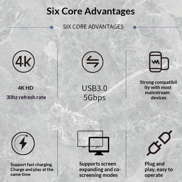HC-04D 5 in 1 Docking Station Type-C to 4K HD USB3.0 / 2.0 Splitter Adapter USB-C Hub