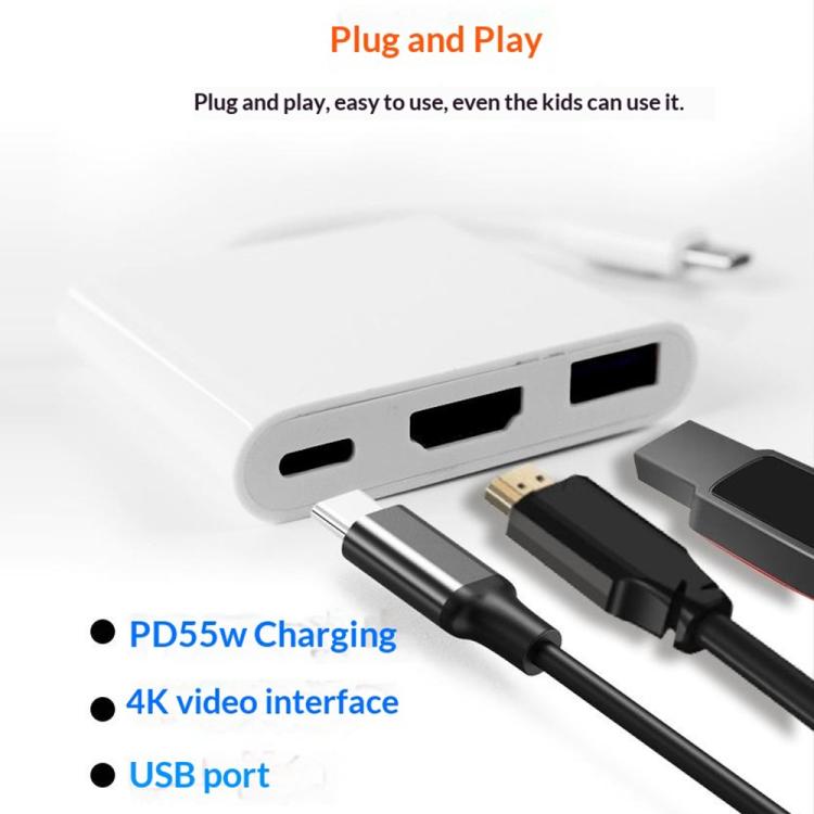 HC-04D 5 in 1 Docking Station Type-C to 4K HD USB3.0 / 2.0 Splitter Adapter USB-C Hub