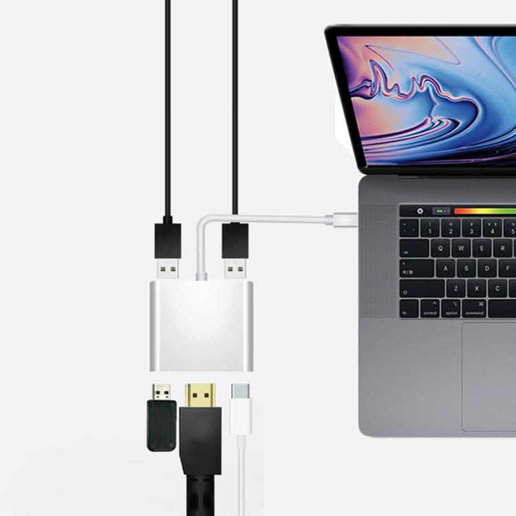 HC-04D 5 in 1 Docking Station Type-C to 4K HD USB3.0 / 2.0 Splitter Adapter USB-C Hub