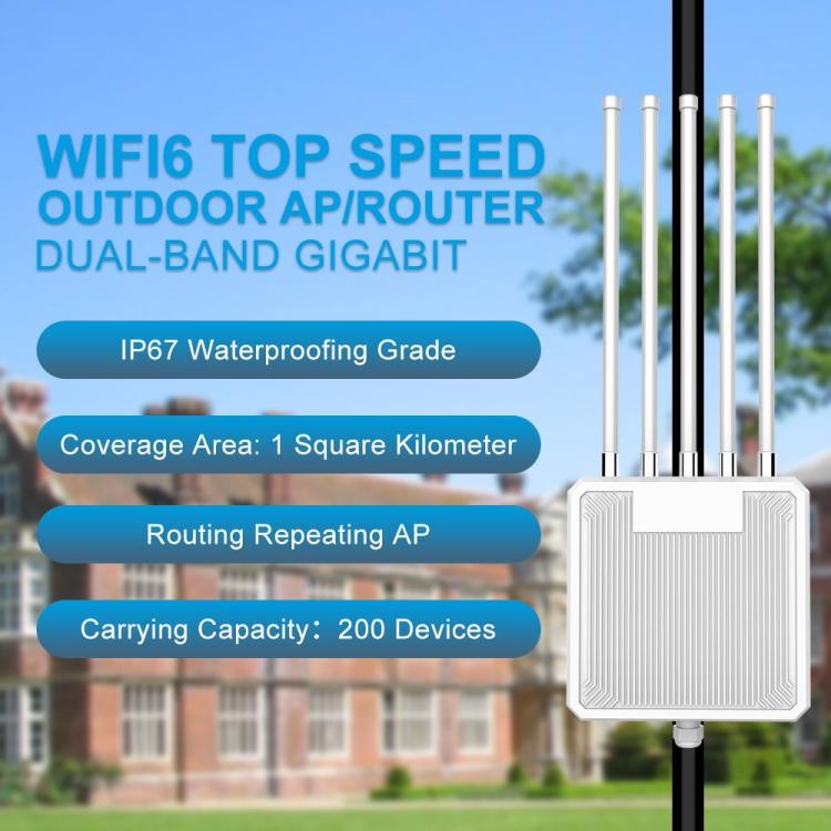 HW3000L IP67 Waterproof 3000Mbps WiFi 6 2.4 / 5G Dual Band High Gain Antenna POE Router, Plug:AU Plug