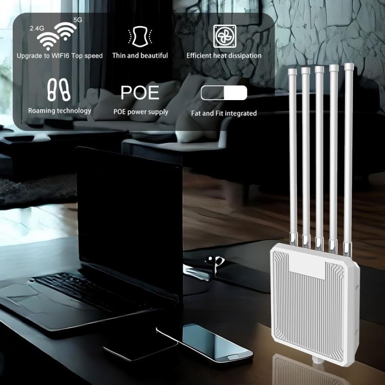 HW3000L IP67 Waterproof 3000Mbps WiFi 6 2.4 / 5G Dual Band High Gain Antenna POE Router, Plug:EU Plug