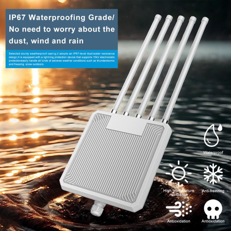 HW3000L IP67 Waterproof 3000Mbps WiFi 6 2.4 / 5G Dual Band High Gain Antenna POE Router, Plug:US Plug