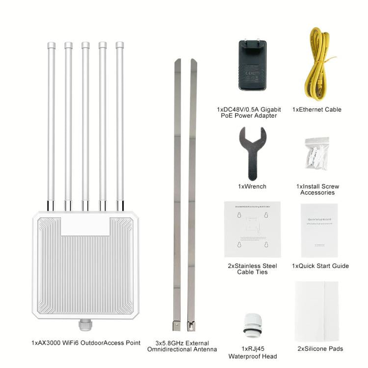 HW3000L IP67 Waterproof 3000Mbps WiFi 6 2.4 / 5G Dual Band High Gain Antenna POE Router, Plug:US Plug