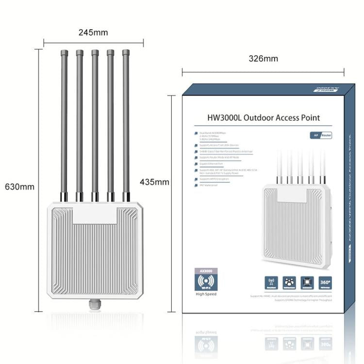 HW3000L IP67 Waterproof 3000Mbps WiFi 6 2.4 / 5G Dual Band High Gain Antenna POE Router, Plug:EU Plug