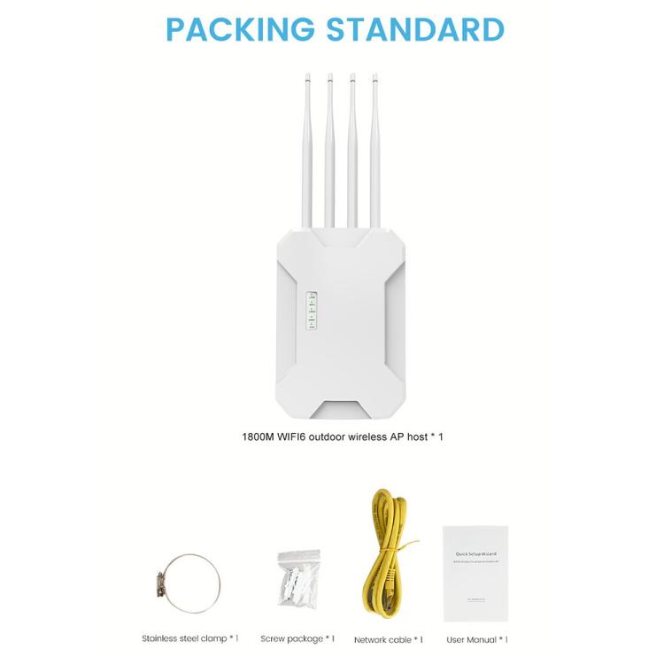 HW1800S WiFi 6 Outdoor Wireless Access Point 1800Mbps Waterproof  Dual Band Gigabit Router, Plug:EU Plug