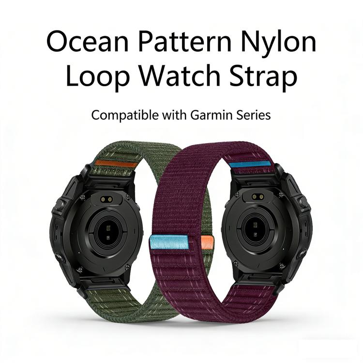 For Garmin 22mm Wave Texture Nylon Hook and Loop Fastener Quick Release Watch Band