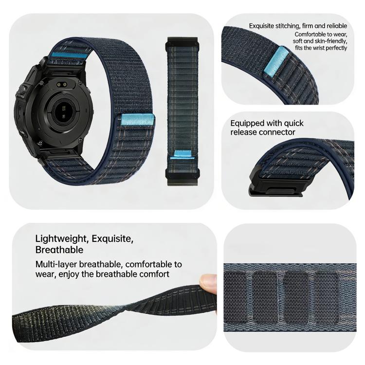 For Garmin 22mm Wave Texture Nylon Hook and Loop Fastener Quick Release Watch Band