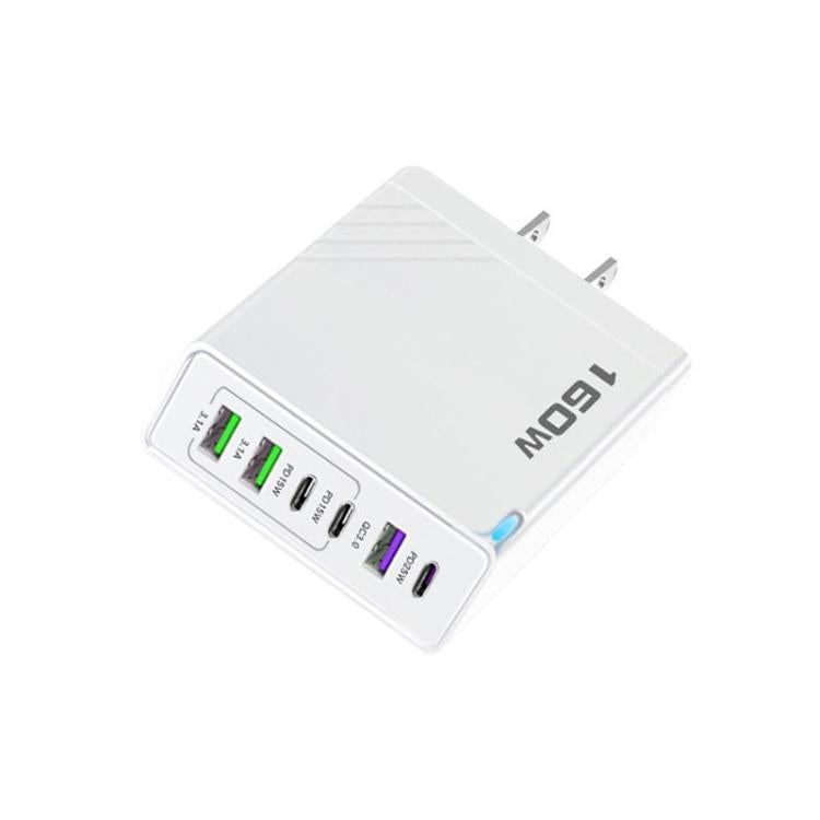 160W Type-C x 3, USB x 3 Quick Charger with Type-C to Type-C / 8 Pin Cable, US Plug