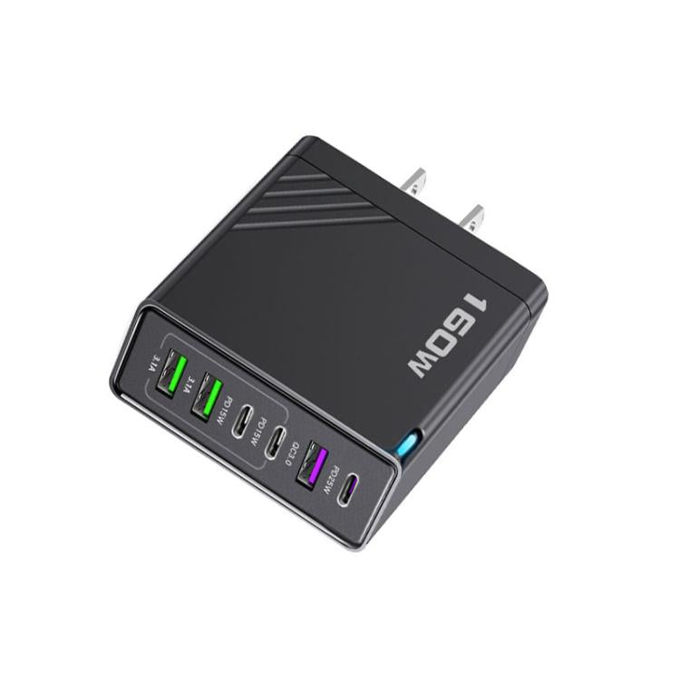 160W Type-C x 3, USB x 3 Quick Charger with Type-C to Type-C / 8 Pin Cable, US Plug
