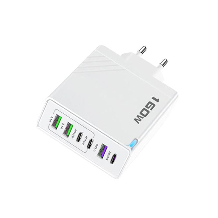 160W Type-C x 3, USB x 3 Quick Charger with Type-C to Type-C / 8 Pin Cable, EU Plug