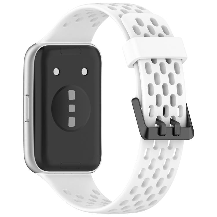 For Huawei Band 11 / Band 11 Pro Perforated U-Shaped Dual Buckle Breathable Silicone Watch Band