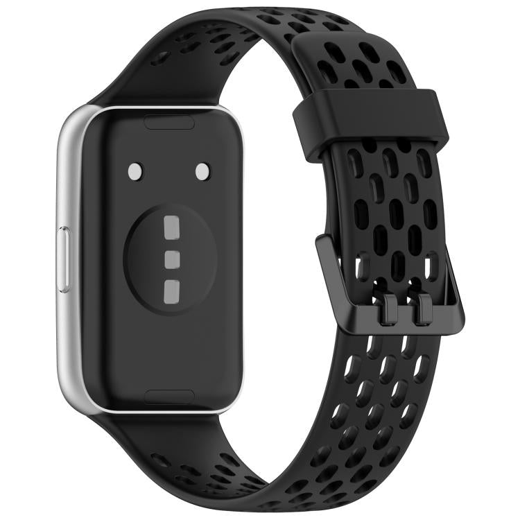 For Huawei Band 11 / Band 11 Pro Perforated U-Shaped Dual Buckle Breathable Silicone Watch Band