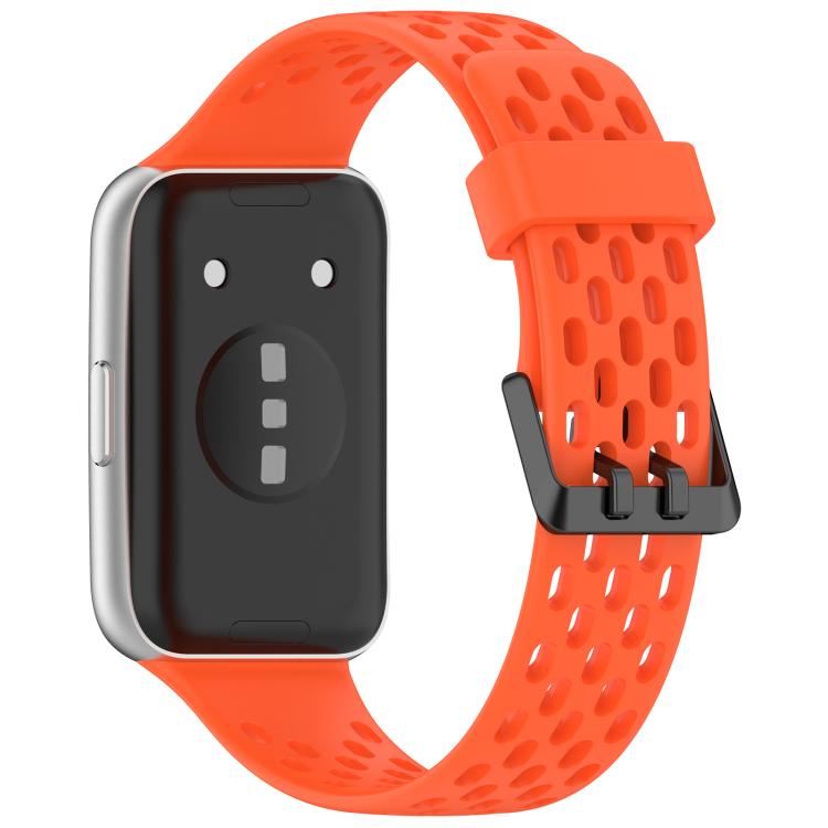 For Huawei Band 11 / Band 11 Pro Perforated U-Shaped Dual Buckle Breathable Silicone Watch Band