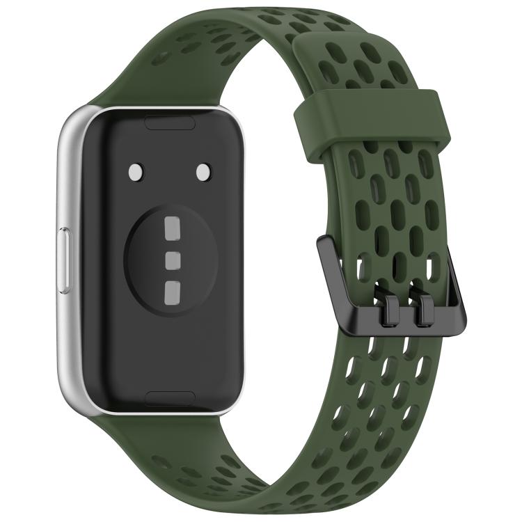 For Huawei Band 11 / Band 11 Pro Perforated U-Shaped Dual Buckle Breathable Silicone Watch Band