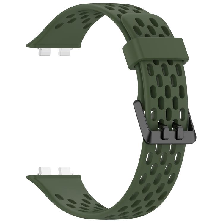 For Huawei Band 11 / Band 11 Pro Perforated U-Shaped Dual Buckle Breathable Silicone Watch Band