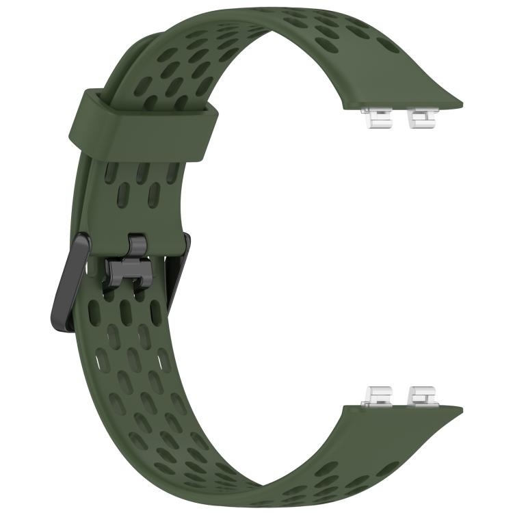 For Huawei Band 11 / Band 11 Pro Perforated U-Shaped Dual Buckle Breathable Silicone Watch Band