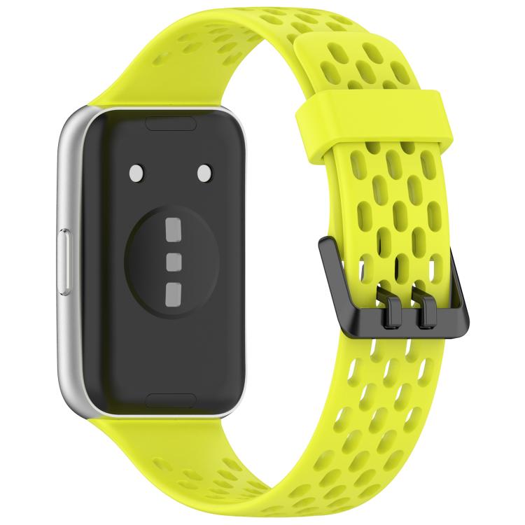 For Huawei Band 11 / Band 11 Pro Perforated U-Shaped Dual Buckle Breathable Silicone Watch Band