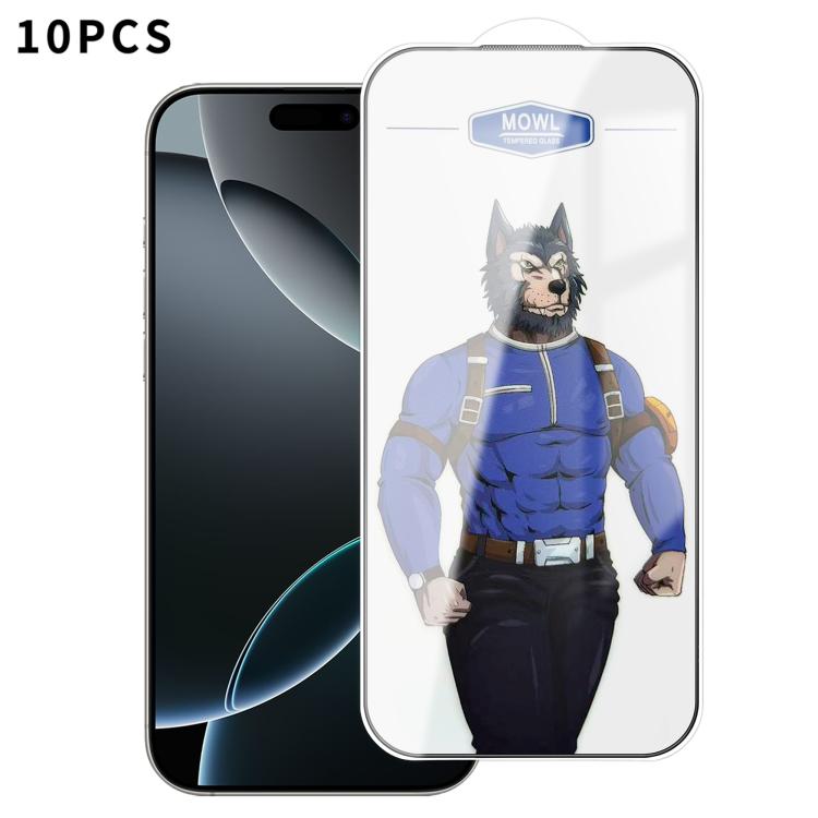 For iPhone 16 Pro 10pcs MOWL Explosion-Proof Anti-Fingerprint HD Tempered Glass Film