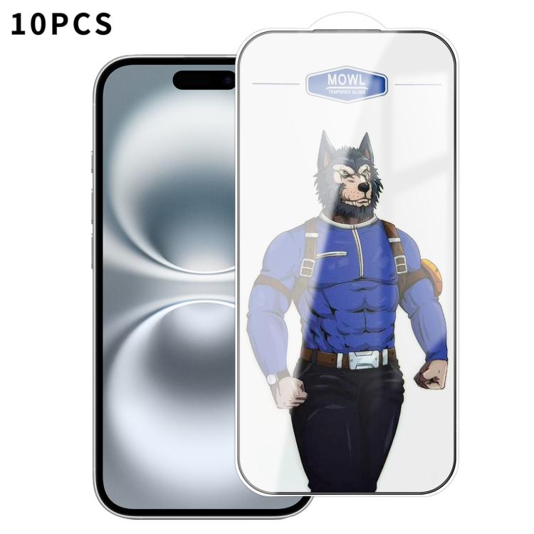 For iPhone 16 10pcs MOWL Explosion-Proof Anti-Fingerprint HD Tempered Glass Film
