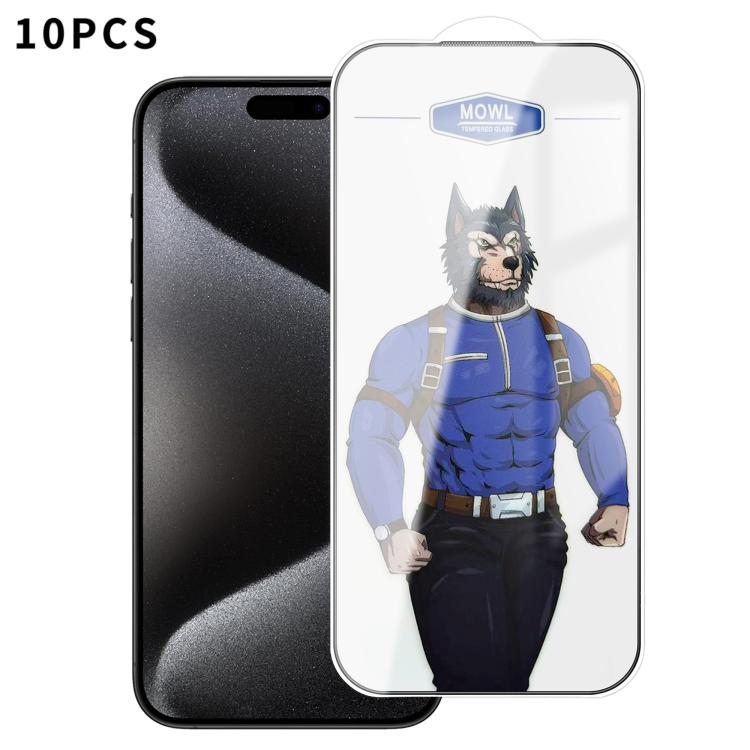 For iPhone 15 Pro Max 10pcs MOWL Explosion-Proof Anti-Fingerprint HD Tempered Glass Film