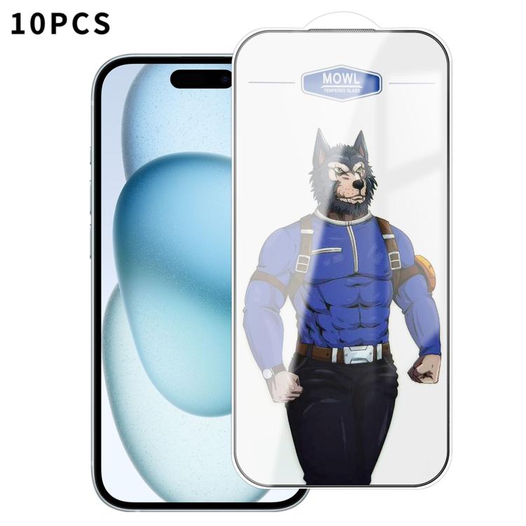 For iPhone 15 10pcs MOWL Explosion-Proof Anti-Fingerprint HD Tempered Glass Film