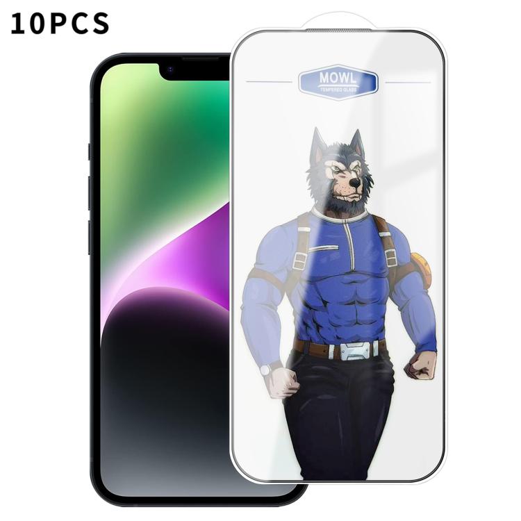 For iPhone 14 10pcs MOWL Explosion-Proof Anti-Fingerprint HD Tempered Glass Film