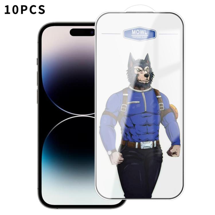 For iPhone 14 Pro Max 10pcs MOWL Explosion-Proof Anti-Fingerprint HD Tempered Glass Film