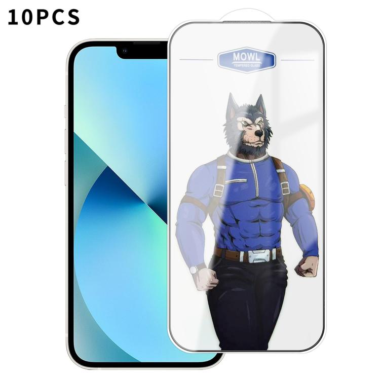 For iPhone 13 10pcs MOWL Explosion-Proof Anti-Fingerprint HD Tempered Glass Film