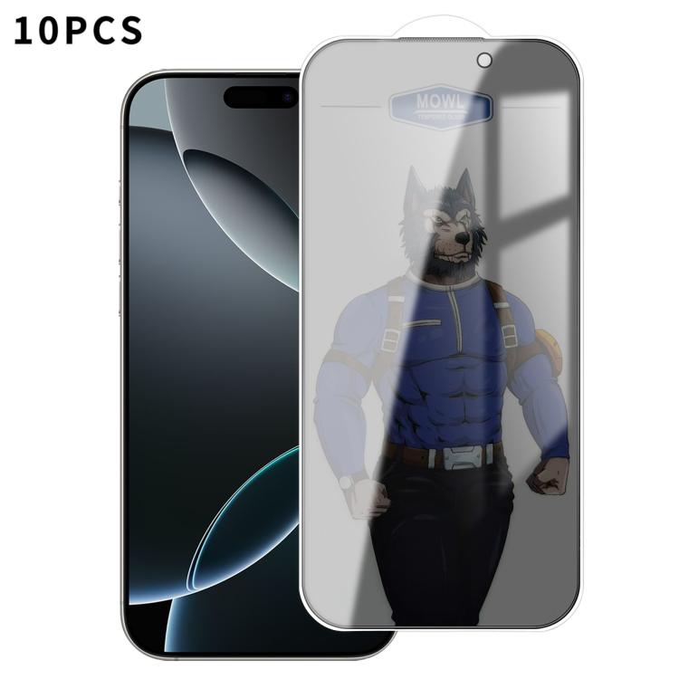 For iPhone 16 Pro 10pcs MOWL Explosion-Proof Anti-Fingerprint Privacy Tempered Glass Film