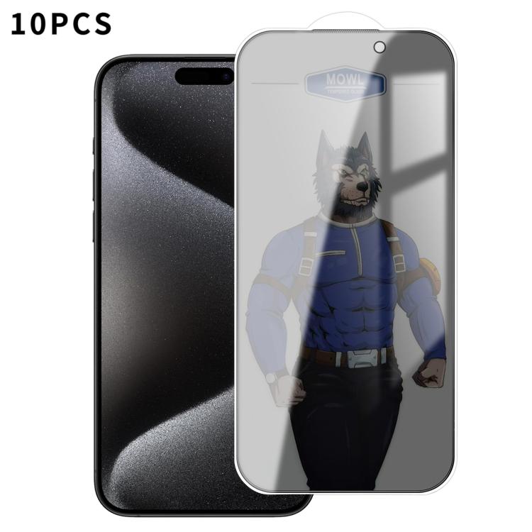 For iPhone 15 Pro Max 10pcs MOWL Explosion-Proof Anti-Fingerprint Privacy Tempered Glass Film