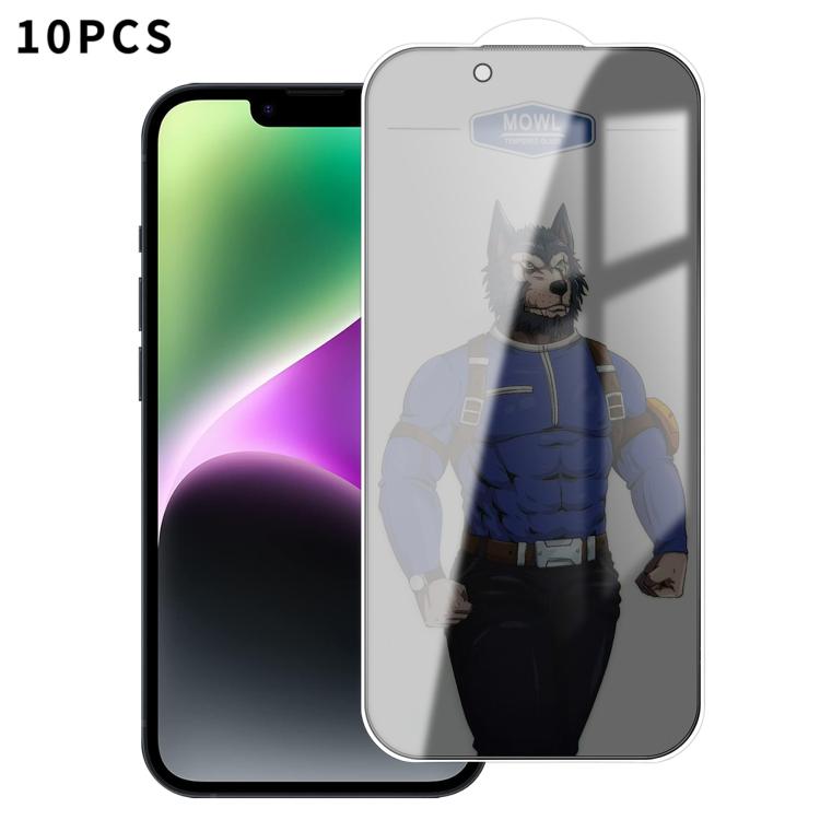 For iPhone 14 10pcs MOWL Explosion-Proof Anti-Fingerprint Privacy Tempered Glass Film