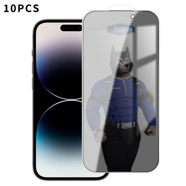 For iPhone 14 Pro Max 10pcs MOWL Explosion-Proof Anti-Fingerprint Privacy Tempered Glass Film