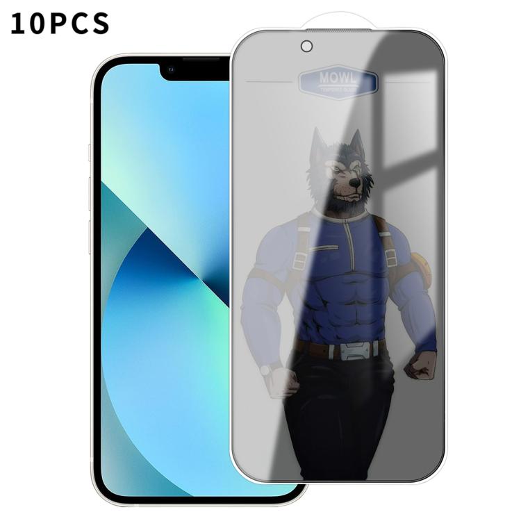 For iPhone 13 10pcs MOWL Explosion-Proof Anti-Fingerprint Privacy Tempered Glass Film