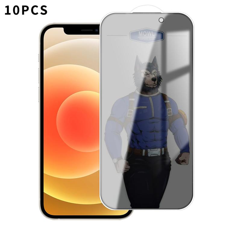 For iPhone 12 10pcs MOWL Explosion-Proof Anti-Fingerprint Privacy Tempered Glass Film