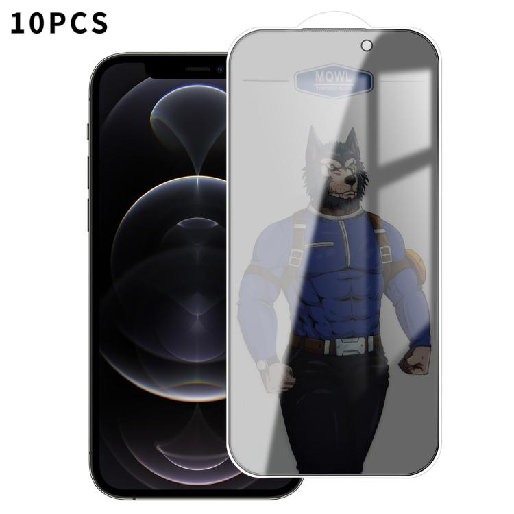 For iPhone 12 Pro Max 10pcs MOWL Explosion-Proof Anti-Fingerprint Privacy Tempered Glass Film