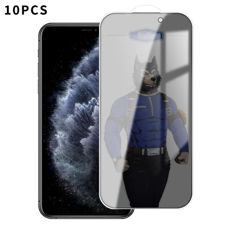 For iPhone 11 Pro Max 10pcs MOWL Explosion-Proof Anti-Fingerprint Privacy Tempered Glass Film