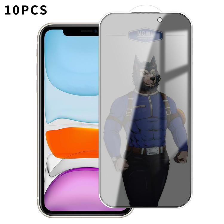 For iPhone 11 10pcs MOWL Explosion-Proof Anti-Fingerprint Privacy Tempered Glass Film