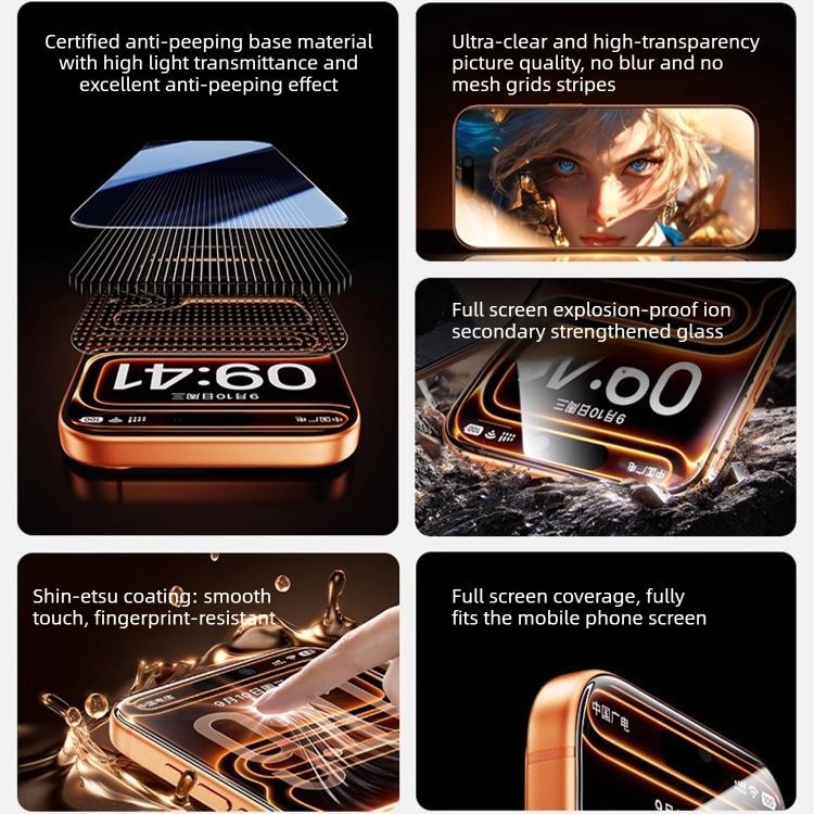 For iPhone 16 Pro Max 10pcs MOWL Explosion-Proof Anti-Fingerprint Privacy Tempered Glass Film