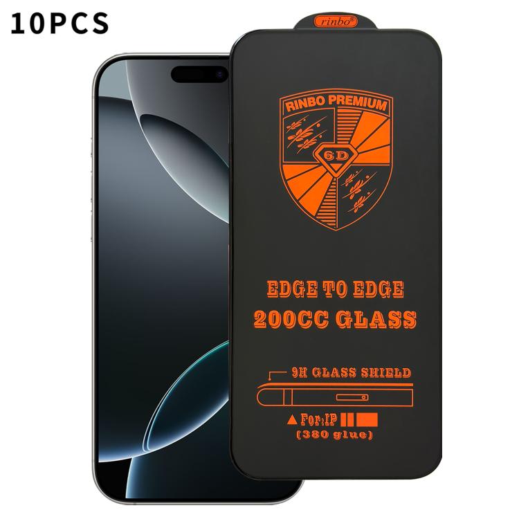 For iPhone 16 Pro Max 10pcs 200CC 6D Anti-Static Screen Printing HD Tempered Glass Flim