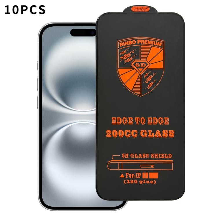 For iPhone 16 10pcs 200CC 6D Anti-Static Screen Printing HD Tempered Glass Flim