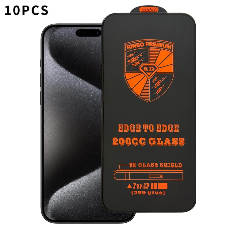 For iPhone 15 Pro 10pcs 200CC 6D Anti-Static Screen Printing HD Tempered Glass Flim