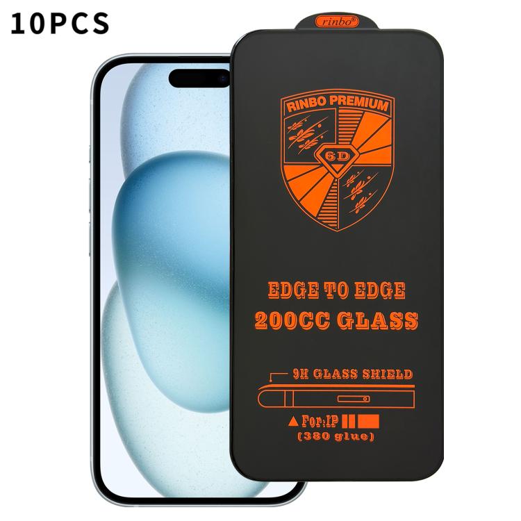 For iPhone 15 10pcs 200CC 6D Anti-Static Screen Printing HD Tempered Glass Flim