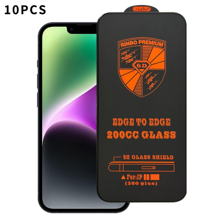 For iPhone 14 Plus 10pcs 200CC 6D Anti-Static Screen Printing HD Tempered Glass Flim
